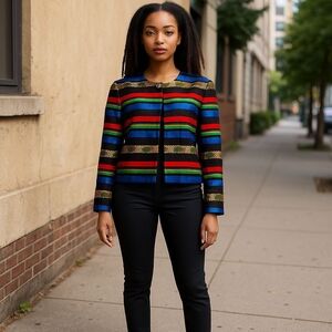 MAGGY LONDON PETITES BLAZER PRE-OWNED SIZE 6 PETITE Colorful Striped Jacket